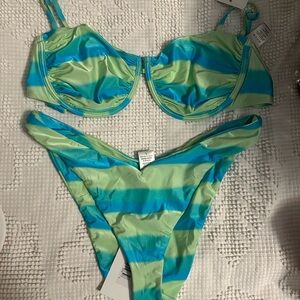Striped Blue & Green Two-Piece Bikini Dippin Daisy